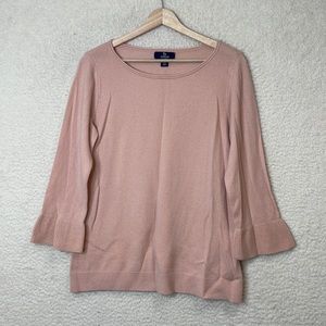 NWT Lands End Womens Pink Blush Cashmere Rufflesleeve Boatneck Sweater SMALL